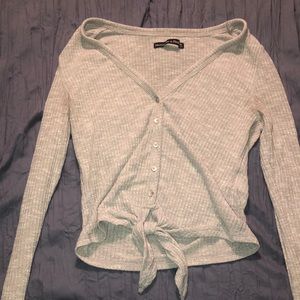 Abercrombie & Fitch Cropped Knot Front Long Sleeve Top